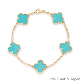 Van Cleef & Arpels Turquoise Vintage Alhambra 5 Motif Bracelet VCARA4200